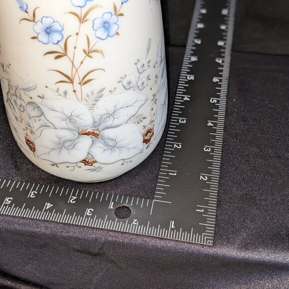 Vintage White Satin Glass Floral Vase with Gold Trim - Picture 3 of 10